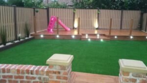 Brown composite decking with lights